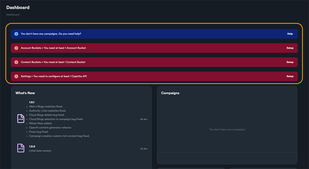 Dashboard Notifications
