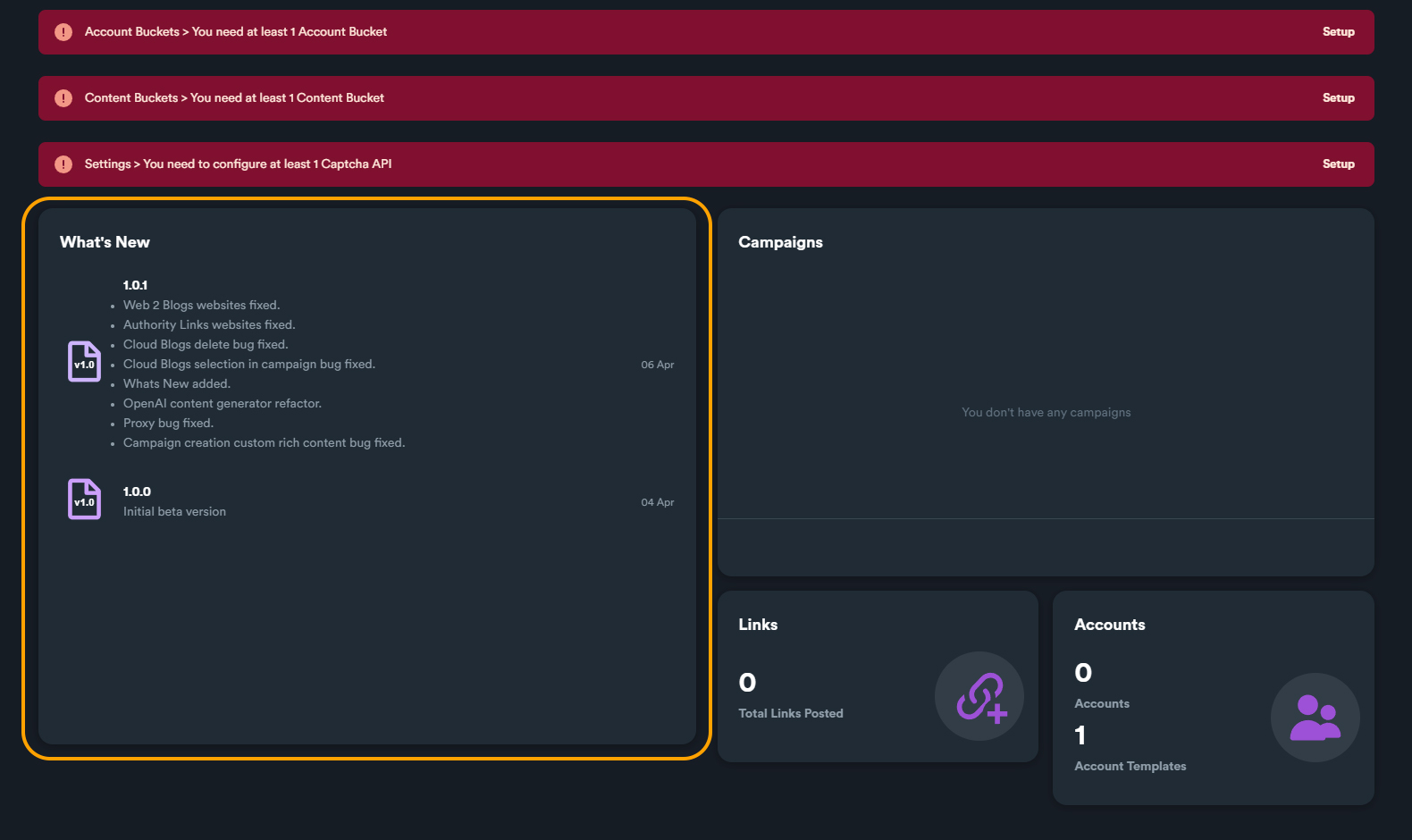 Dashboard What's New
