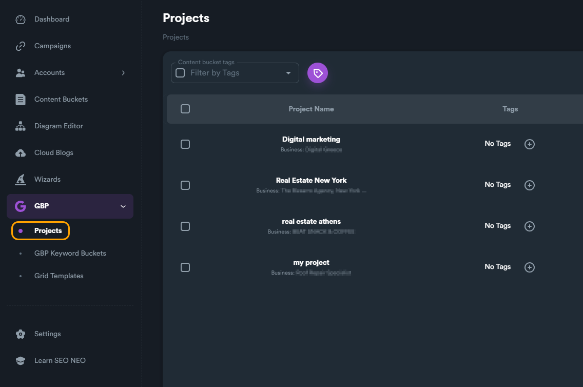 Projects Screen