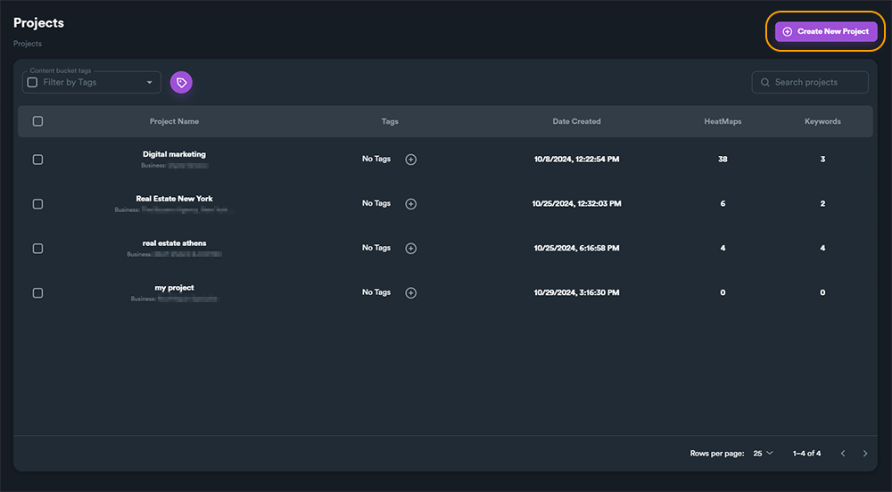 Create Project Button