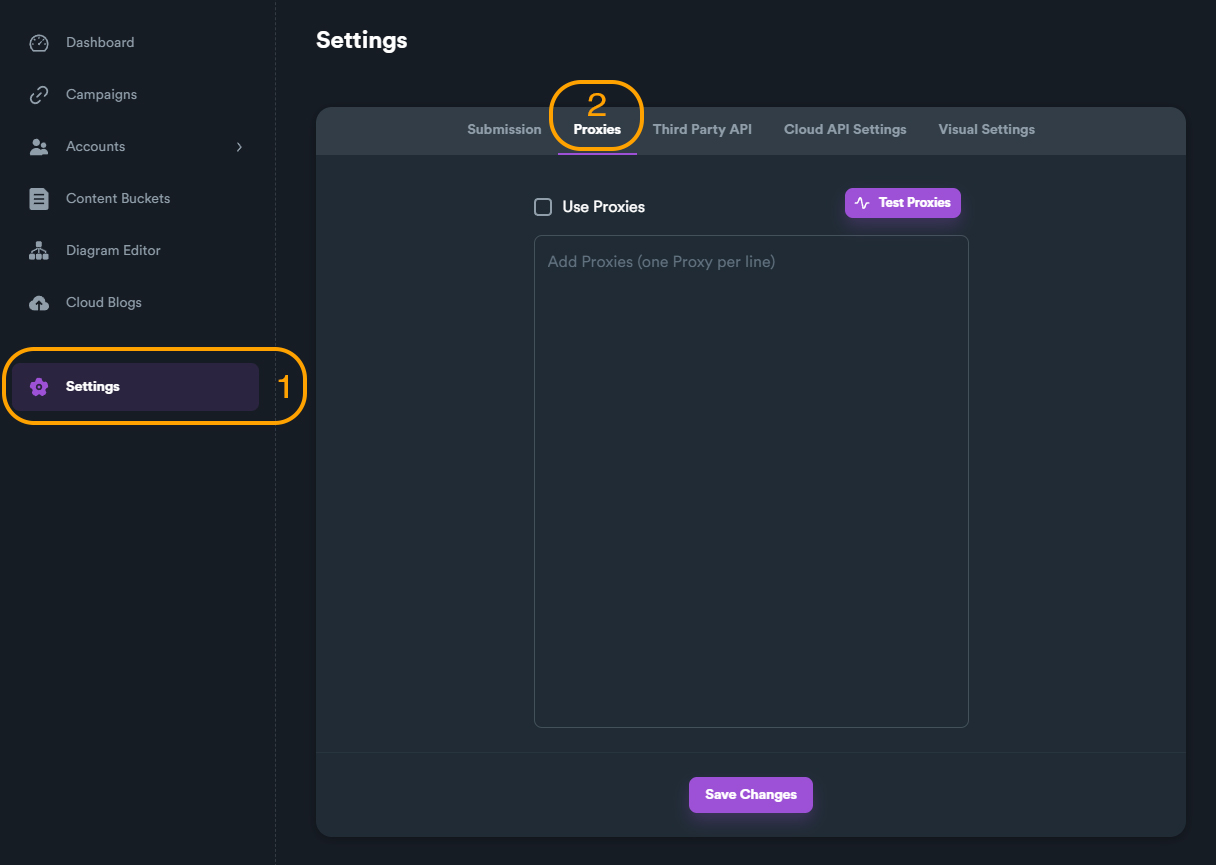 Settings - Proxies