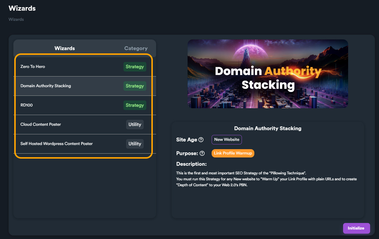 Wizards Interface